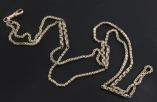 A 9ct gold fancy link half guard chain, 78cm.